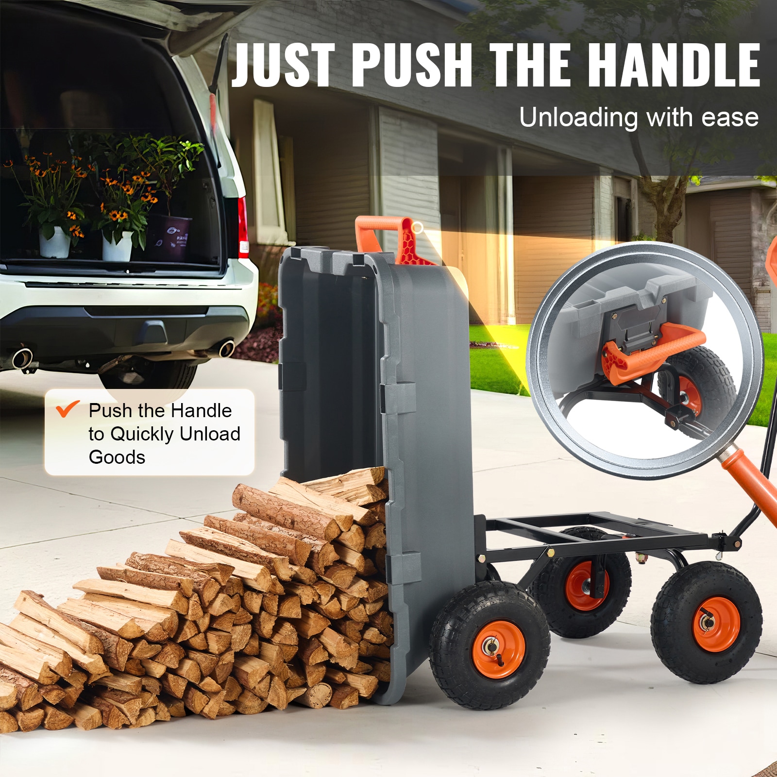 Garden Dump Cart With Steel Frame And Convertible Handle Utility_voghion.com